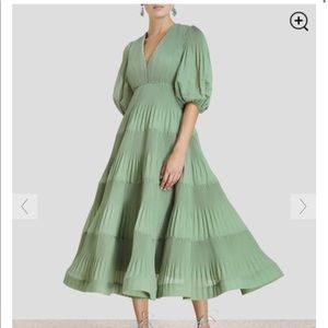 Zimmermann Green Pleated Midi Dress